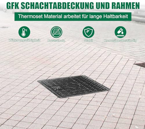 NATOTELA 450x450mm GFK Schachtabdeckung und Rahmen Nettoöffnungsgröße 350x350mm Äußere Rahmengröße 460x460mm Größe des Deckels 400x400mm Schachtdeckel Kanaldeckel für Fussgängezonen Höfe Garten usw.