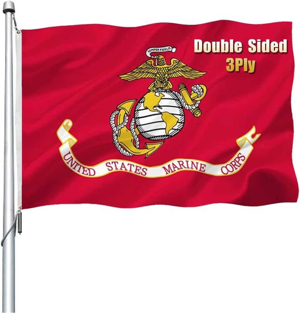 US Marine Corps Flag 3x5 Outdoor Double Sided - Heavy Duty 3 Ply Polyester US Military Army Flags 4 Rows Stitched Marine Flag with 2 Brass Grommets