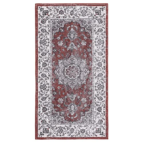 CAROMIO Maschinenwaschbarer Teppich, In & Outdoor Schmutzabweisender Vintage-Teppich, Rutschfester Kurzflor Mit Orient-Design, Teppich für Schlafzimmer, Wohnzimmer, Esszimmer, Küche, 80 x 150 cm, Rot CAROMIO Maschinenwaschbarer Teppich, In & Outdoor Schmutzabweisender Vintage-Teppich, Rutschfester Kurzflor Mit Orient-Design, Teppich für Schlafzimmer, Wohnzimmer, Esszimmer, Küche, 80 x 150 cm, Rot