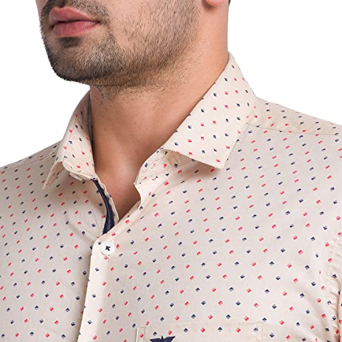 Image of Park Avenue Men's Pure Cotton Print Pattern Slim Fit Cut Away Collar Full Sleeve Casual Shirt