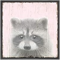 SIGNWIN Framed Canvas Wall Art Nursery Baby Raccoon in Pastel Pink Animals Wildlife Wood Panels Modern Art Decorative Elements Portrait Relax/Calm for Living Room, Bedroom, Office - 16