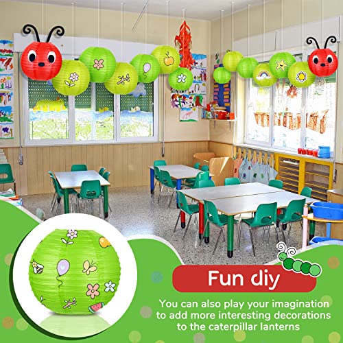 Image of Hortsun 14 Pcs Caterpillar Theme Birthday Decorations Caterpillar Paper Lanterns Sets for School Classroom Birthday Party Favors, with Eyes Mouth Feelers Glue Point (Red Green Color)