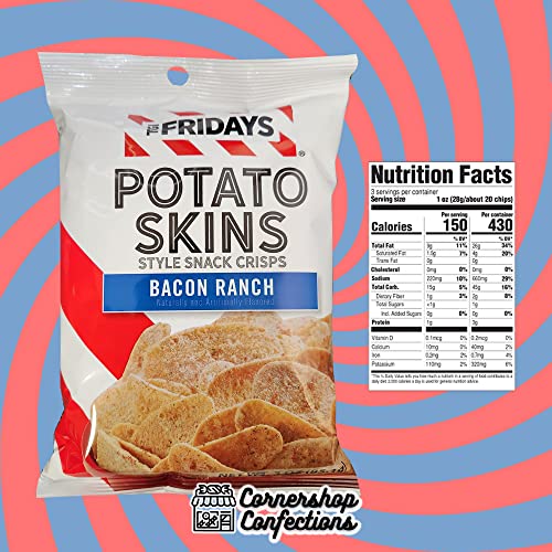 Tgi Fridays Potato Skins 12 Bag Bulk Variety Pack - Bacon Ranch, Chili Cheese, Loaded Potato, Jalapeno Cheddar - Parties, Work And School Lunch, Travel Snack - In Cornershop Confections Protective Box #TOP2