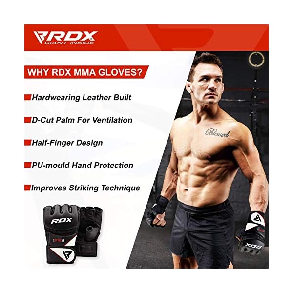 RDX-MMA-Gloves-Grappling-Sparring-Maya-Hide-Leather-Open-Ventilated-Palm-Kickboxing-Mixed-Martial-Arts-Muay-Thai-Pro-Training-Boxing-Punching-Bag-Workout-Half-Finger-Adjustable-Wrist-support-Mitts RDX MMA Gloves Grappling Sparring, Maya Hide Leather, Boxing Gloves Men Women Muay Thai Martial Arts Training, Half Finger Adjustable Mitts Wrist Support Kickboxing Cage Fighting Punching Bag Workout