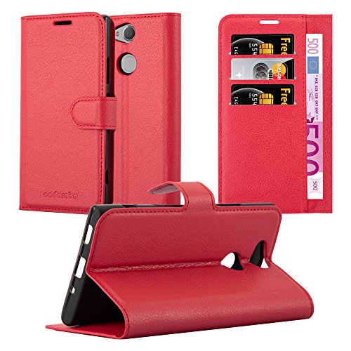 cadorabo Coque pour Sony Xperia XA2 en Rouge Cerise - Housse Protection avec Fermoire Magnétique, Stand Horizontal et Fente Carte - Portefeuille Etui Poche...