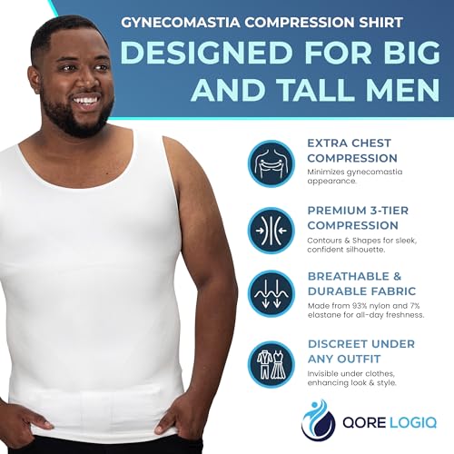 QORE LOGIQ Gynecomastia Compression Shirts for Men - 2Pack White, XL Size - Get Both in One Bundle4