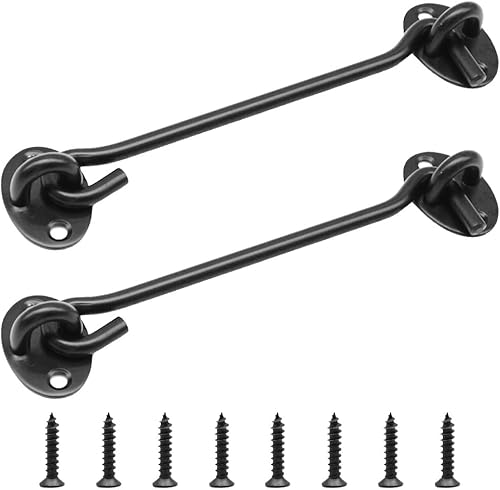 Paquete de 2 ganchos de privacidad de 6 pulgadas y pestillo de ojal, cerradura de puerta de granero negro, ganchos de cabina con tornillos para