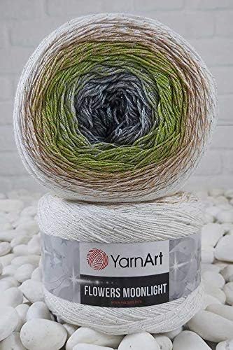 Image of YarnArt Flowers Moonlight Glitter Cotton Yarn, Soft, Rainbow Crochet, Metallic Lurex handknit Shiny, Silvery Cake, Multicolor Cotton, 1 Skein Weight 9.17oz Lenght 393.7 inches,1 Fine Yarn (3274)