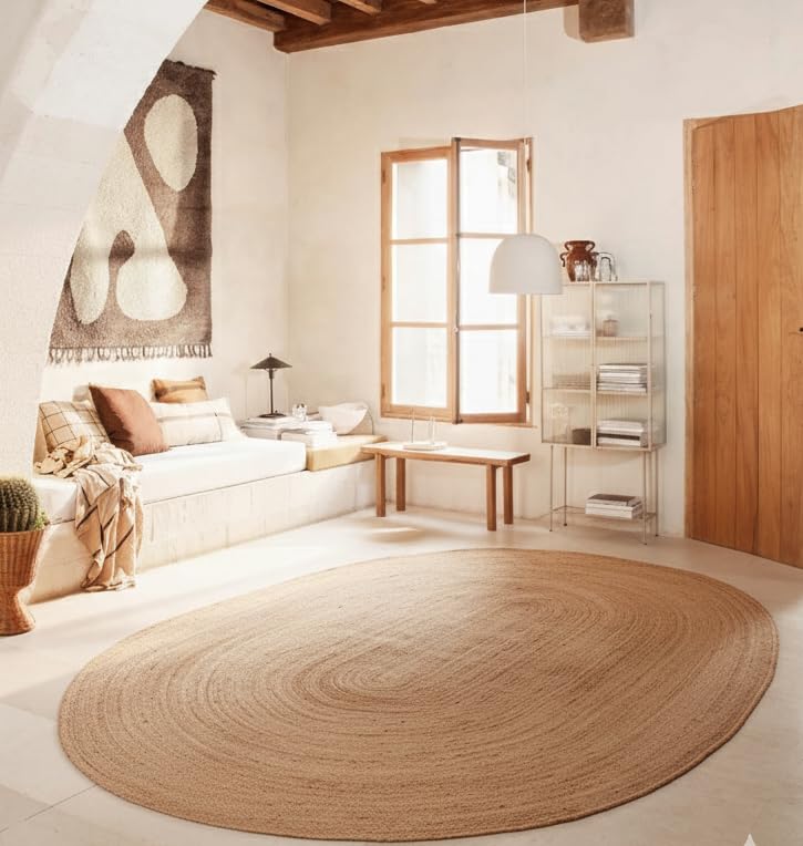 Craft Trade Natural Jute Area Rug Boho Braided Hand Woven Vintage Sisal Rug Reversible Home Decor Farmhouse Carpet Rag Rug for Kitchen Living Room and Bedroom - Oval 180x270 cm โ image 1