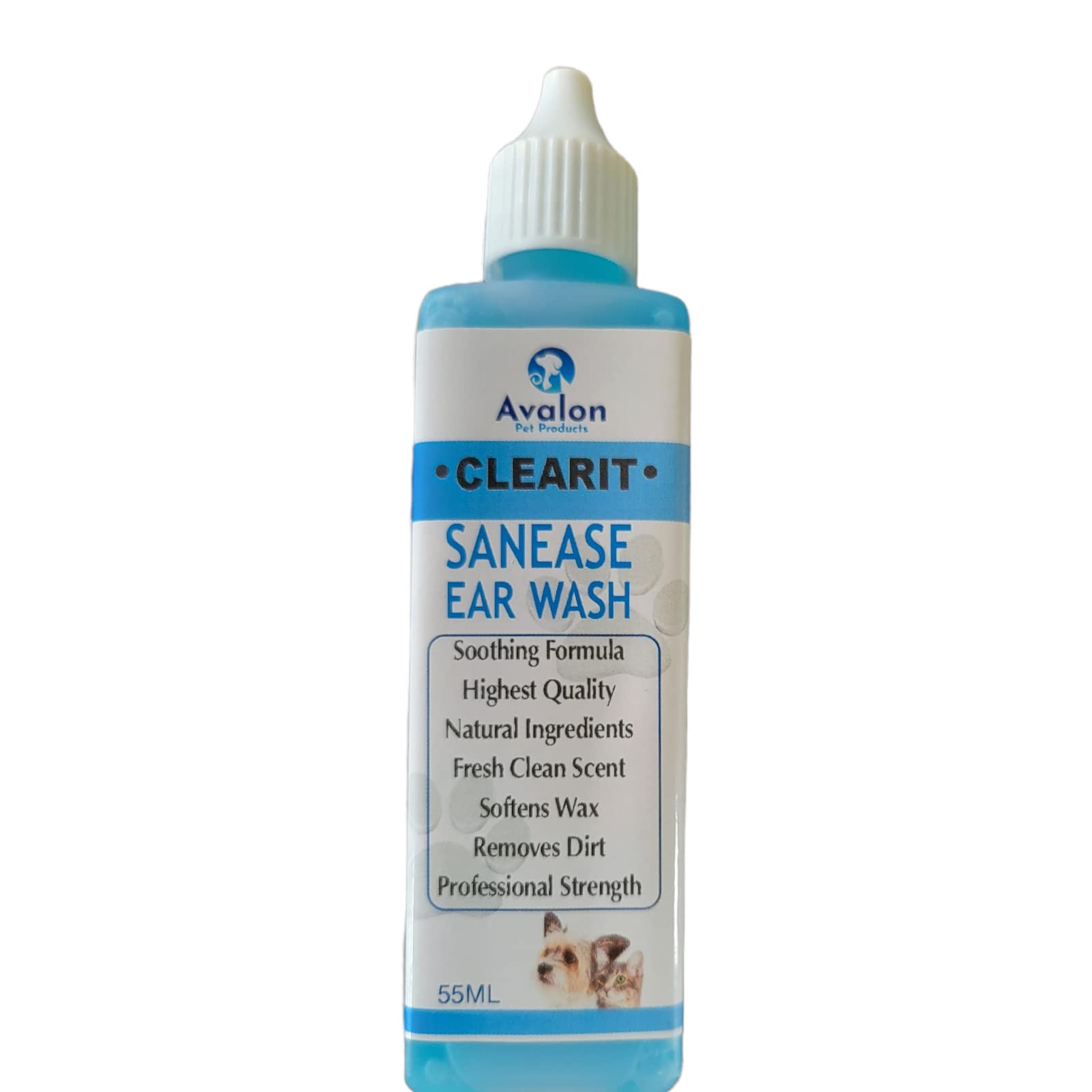 Avalon Pet Products Sanease Aural Ear Wash/Cleanser 55ml Support Spotless Ears In Seconds Daily - Professionally Formulated Dog/Cat Ear Cleaner -