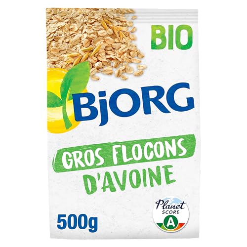 BJORG - Gros Flocons d'Avoine Bio - Céréales Complètes Riches en Fibres - Sans Sucres Ajoutés - 500 g