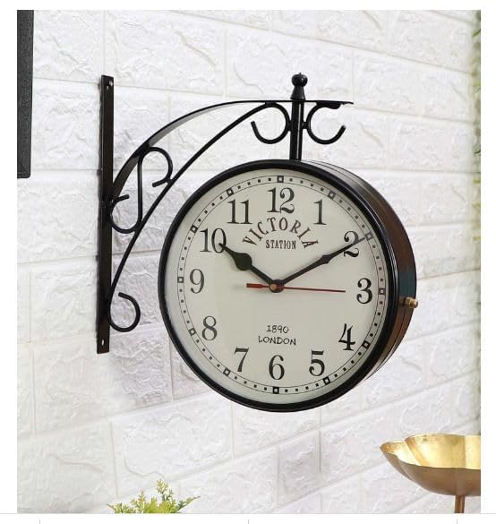Image of Double-Sided Wall Clock | Trending Design | Classic Hanging Bracket Clock for Home & Cafe Decor (12 inch Being dial)
