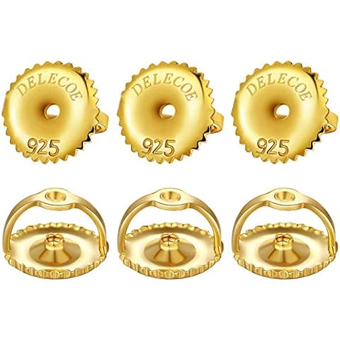 DELECOE 925 Sterling Silver Secure Screw on Earring Backs Replacement for Diamond Earring Studs, 18K Gold Hypoallergenic Screwbacks Locking for Threaded Post（0.032''), 3 Pairs/5mm Cover