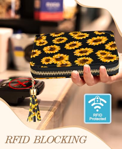 Image of Bistup 40 Slots Credit Card Holder for Women Girls, Black Sunflower
