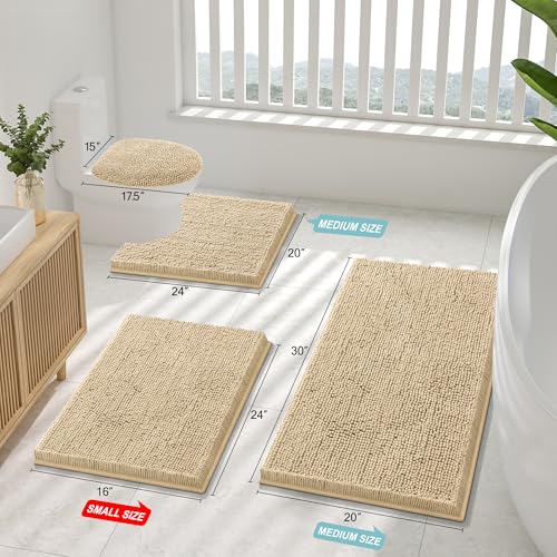 Smiry Luxury Chenille Bathroom Rugs 47x24, Extra Soft and Absorbent Shaggy Bath Mat, Machine Washable, Non-Slip Plush Carpet Runner for Tub, Shower, and Floor, Home Decor Accessories, Ivory