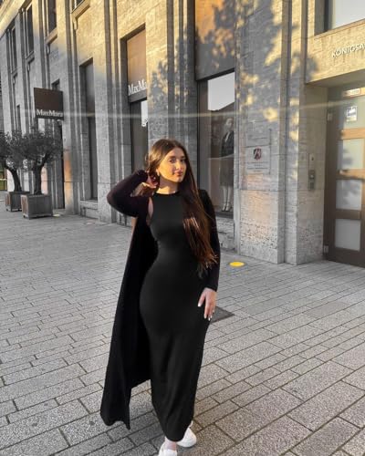 Relety Women's Bodycon Maxi Dresses Ribbed Lounge Tank Long Dresses Elegant Halter Neck Casual Sleeveless Summer Dresses4