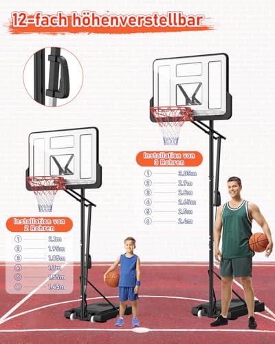 Basketballkorb Outdoor Kinder Basketball Ständer: 145-305cm EIN-Knopf-Schnellverstellung, Basketballkörbe mit 110x75cm Rückwand und Zusätzlicher Gewichtssack, für Kinder Jugendliche Erwachsene