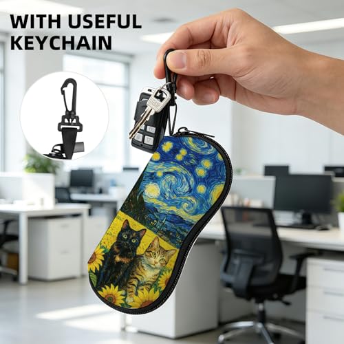 Image of Sunglasses Soft Case, Cute Ultra Light Portable Neoprene Zipper Eyeglass Glasses Case with Belt Clip for Men Women