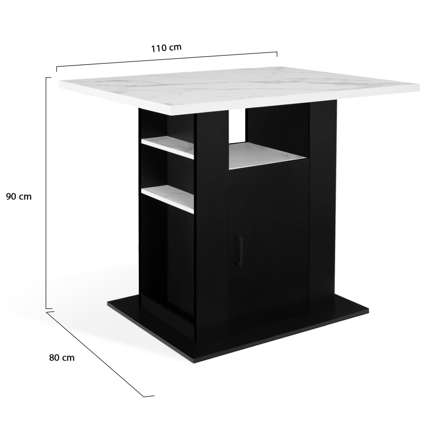 IDMarket - Ilot Central UGO 110 cm Effet marbre et Noir Alaska avec rangements