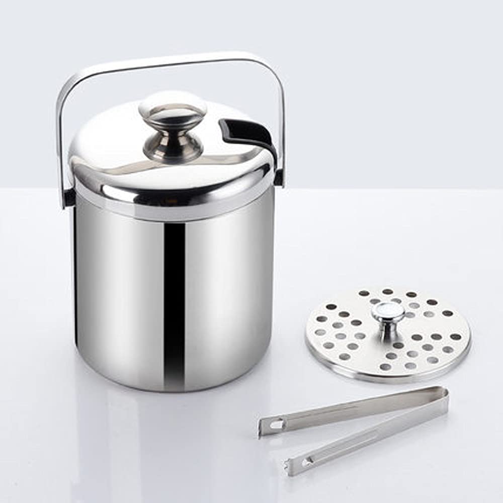 Cubo de Hielo de 1,3 l, Cubo de champán de Acero Inoxidable, Cubo de Hielo con Aislamiento térmico de Doble Capa, contenedor de Cubo de Hielo con Tapa y Pinzas