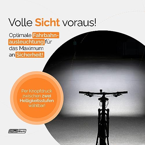 2RadWerk, ED Fahrradleuchtenset, StVZO zugelassen, Fahrradbeleuchtung umschaltbar 15-35 Lux, Bike...
