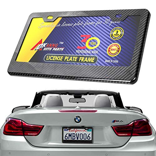 Image of BGGTMO Carbon Fiber License Plate Frame - 100% Real Carbon Fiber Overlays Stainless Steel License Plate Frames | Stainless Steel Anti-Theft License Plate Screws | 1PC Black Gloss Plate Frame