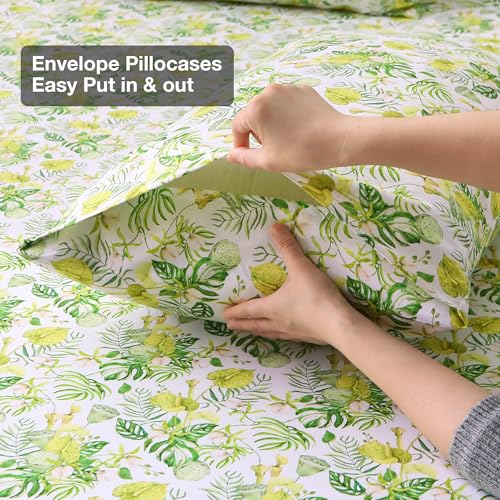Image of Viviland Floral Twin Sheet Set - 3 Piece Jungle Greenery Botanical Patterned Bed Sheets - Soft, Breathable Microfiber Sheets with Deep Pocket, Non-Slip Fitted Sheets & Pillowcases