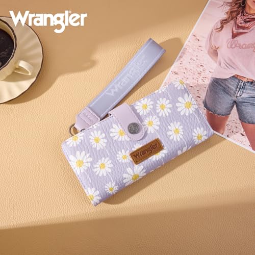 Image of Montana West X Wrangler Wristlet Wallet for Women Daisy Floral Wallet Large Capacity Clutch Wallets with Smooth Zipper and ID Window