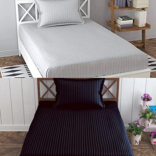 Image of Prime Collection 295 TC Combo Pack of 2 Single Sized (90x60) Satin Striped Bedsheet with 2 Pillow Cover Long Lasting Single Bedsheet for Hotel, Hospital and Home Use