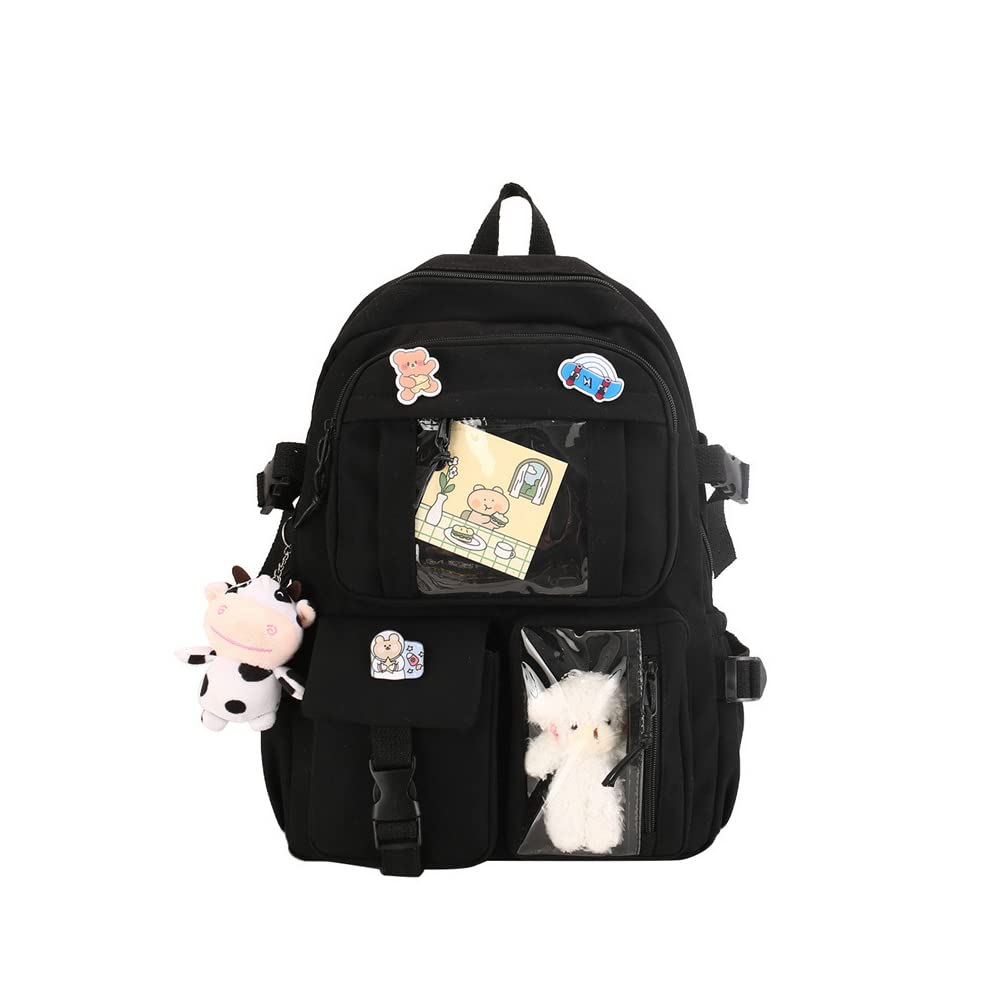 School bag, school bag leisure backpack middle school student laptop backpack, waterproof backpack, suitable as school bag, accessories plush pendant