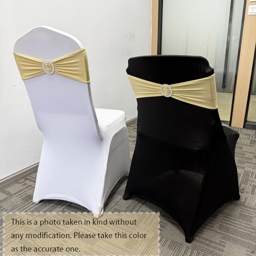 Image of Spandex Chair Sashes Bands, Champagne, 50PCS | Stretch Chair Ties Bows, With Buckle Slider, For Wedding Party Banquet Decoration