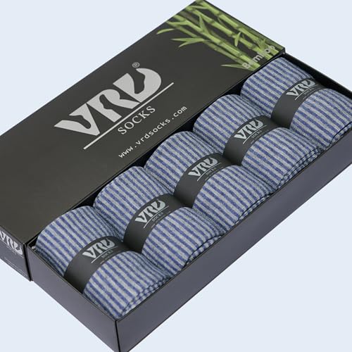 VRD Bamboo Mens Dress Socks for Men, 5 Pack, Striped Design Crew Length Mid-Calf Socks, Mens Shoe Size 8-134