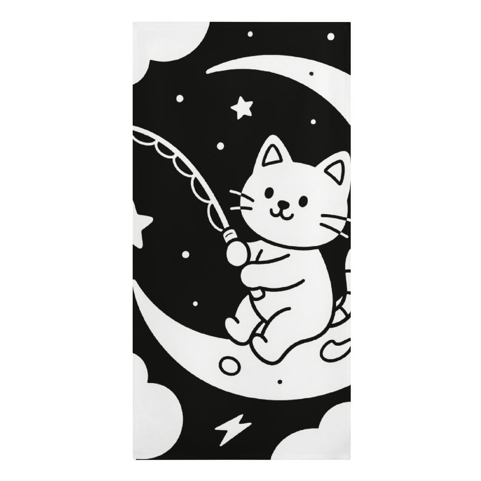 asbwuo Moon Cat Fishing Art Beach Towels Extra Large Quick Dry Absorbent