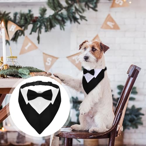 Formales Hunde-Smoking-Bandana, Hund Smoking Bandana Halsband, Hund Tuxedo Baumwolle Bandana Hundehalsband, Formale Hochzeit Party Hundehalstuch, Verstellbar Krawatte Haustier Anzug Fliege Bandana, L