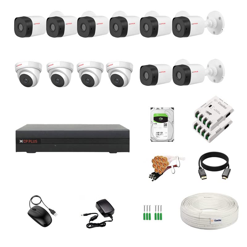 Image of CP Plus 6 Channel DVR + 5MP 4 Dome & 8 Bullet Cameras with Audio Recording (Day /Night Vision) + 4TB HDD + Copper Cable Roll (1+3) + 8 CH Power Supply 2 Nos + BNC & DC Full Combo Kit