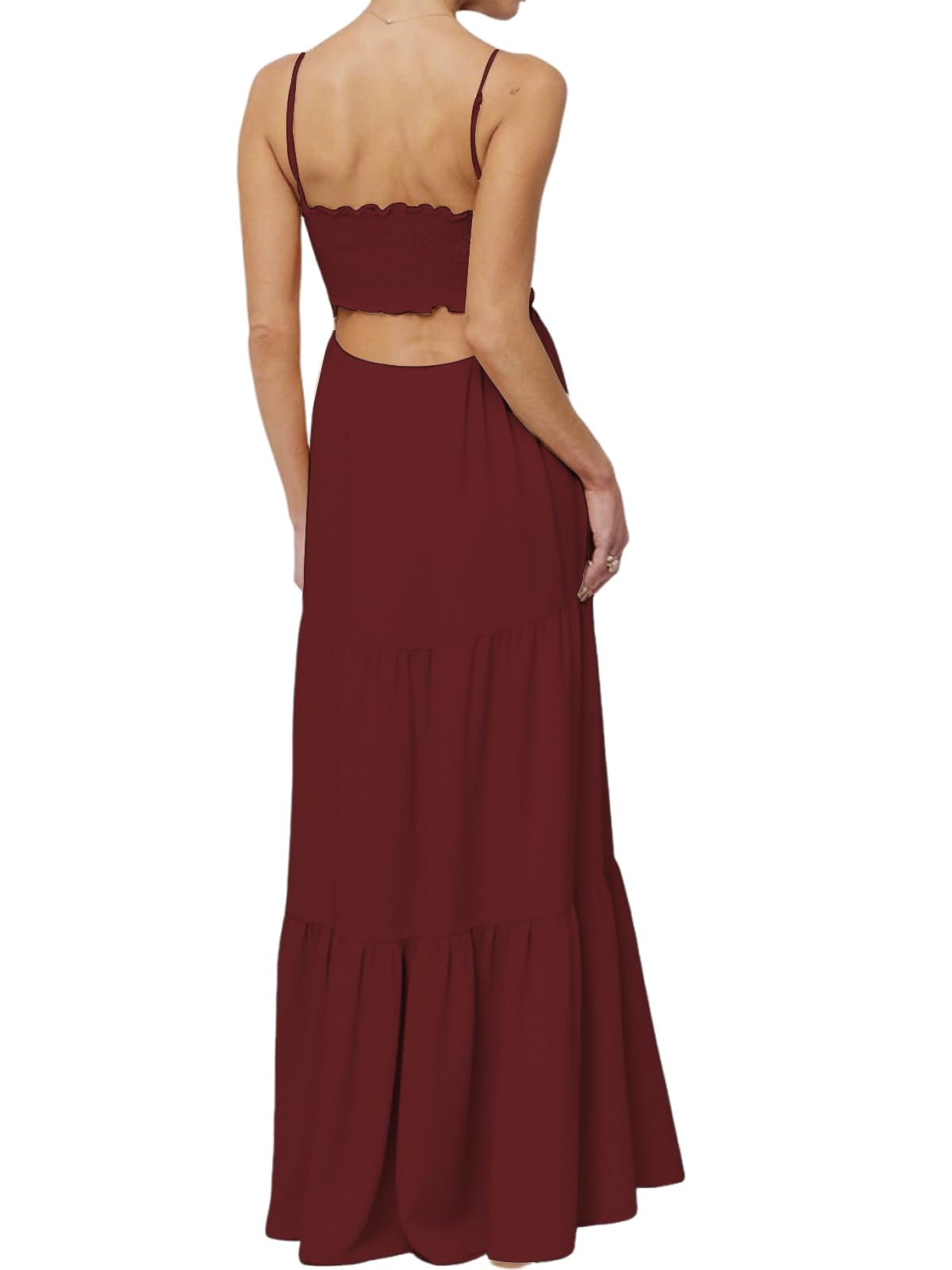 Damen-Sommerkleid, Blumenmuster, Spaghettiträger, rückenfrei, niedrig geschnitten, gesmokt, Milchmädchen, fließendes Strandkleid