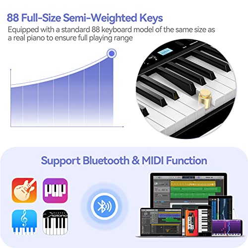 TERENCE Pliable Piano Numérique 88 Touches avec Batterie de 1750mAh semi-lestées Pédale de Sustain MIDI avec support de partitions Bluetooth Sacs pour Piano Câble audio Casque - Les Beatles, Paul McCartney, John Lennon, RIngo Starr, George Harrison TERENCE Pliable Piano Numérique 88 Touches avec Batterie de 1750mAh semi-lestées Pédale de Sustain MIDI avec support de partitions Bluetooth Sacs pour Piano Câble audio Casque – Image 7