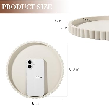 Round Bathroom Tray Silicone Kitchen Counter Decor Vanity Organizer Decorative Coffee Table Tray for Perfume, Candle, Soap Dish, 9 Inch, Beige