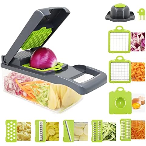 Qlfyuu 11 in 1 Vegetable Chopper, Onion Chopper Salad Chopper, Kitchen Multifunctional Vegetable Cutter with Egg Separator, Mandoline Slicer for Potato Tomato Fruit (Grey) Cover