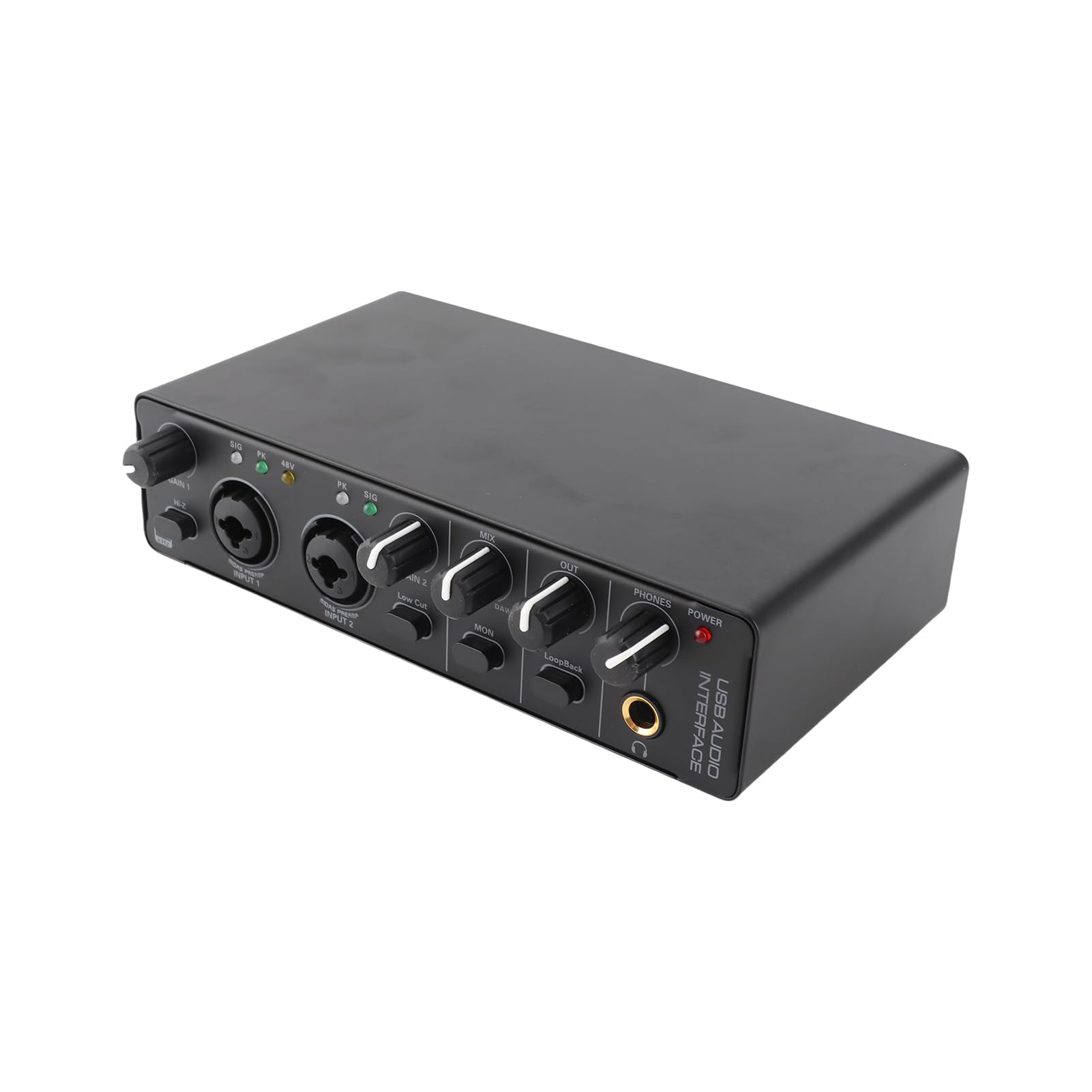 Domary Interfejs Audio USB Karta Dźwiękowa 2 Wejścia i 2 Wyjścia z Zasilaniem Phantom 48 V Bezpośredni Monitoring 24 Bitów i Częstotliwości 192 KHz do Nagrywania Podcastów Wokalista