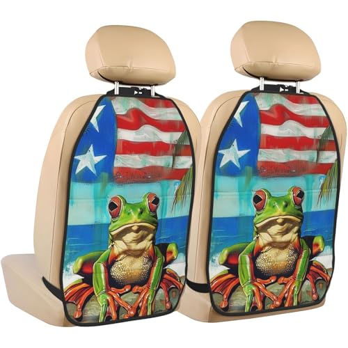 JTNWEC Puerto Rico Flag Frog Palm Trees Print Car Seat Kick Mats with Organisers 2 Pack Backseat Protector Seat Covers for Your Car, SUV, or Truck