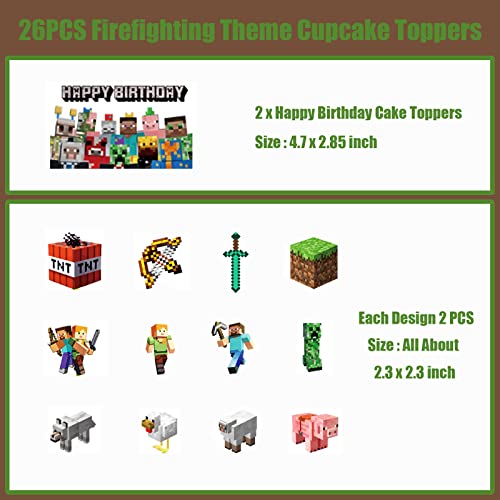 Varacl 26Pcs Pixel Craft Miner Game Cupcake Toppers, Pixel Miner Crafting Cupcake Toppers, Video Game Cupcake Toppers For Pixel Video Game Party Decorations Supplies #TOP1