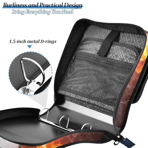 Image of Water Fire Soccer Zipper Binder Bag 3 Ring Binder with Shoulder Strap Zip Up 500 Sheets Capacity Multi Pockets for School Office Supplies