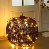 Wonderjune 1 Pcs Rattan Lighted Pumpkin Fall Decorations Artificial Rattan Pumpkin Lanterns LED Fall Lighted Harvest Indoor Outdoor Halloween Thanksgiving Decor Porch (Brown,18 Inch)