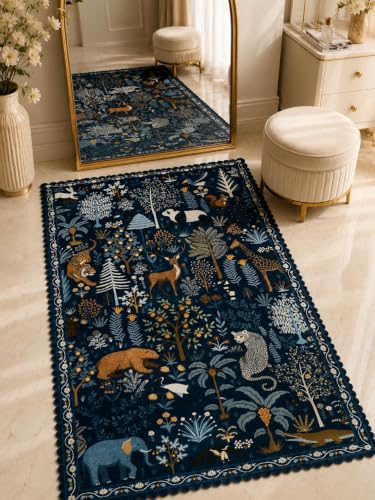 Image of RD TREND Carpet for Hall Digital Printed Carpet for Living Room 52x84 inch | Anti Slip Backing Rug for Bedroom Floor & Home Decor | Navy Blue