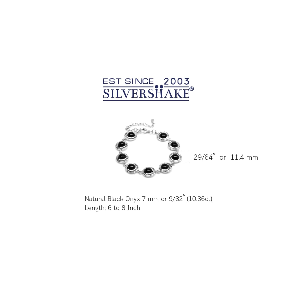 Silvershake Braccialetto in argento Sterling 925 con pietra di onice nera naturale e geometrica futuristica anni '60, estensione da 15,2 a 20,3 cm