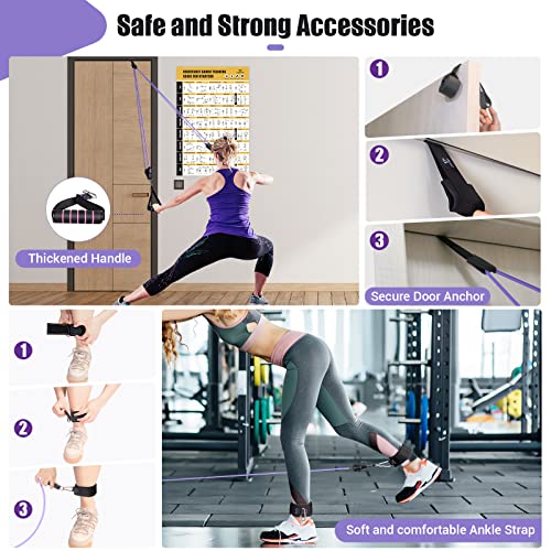 Resistance Bands With Handles For Women, 5 Level Exercise Bands Workout Bands For Physical Therapy, Yoga, Pilates, Door Anchor, Storage Pouch(Purple) #TOP3