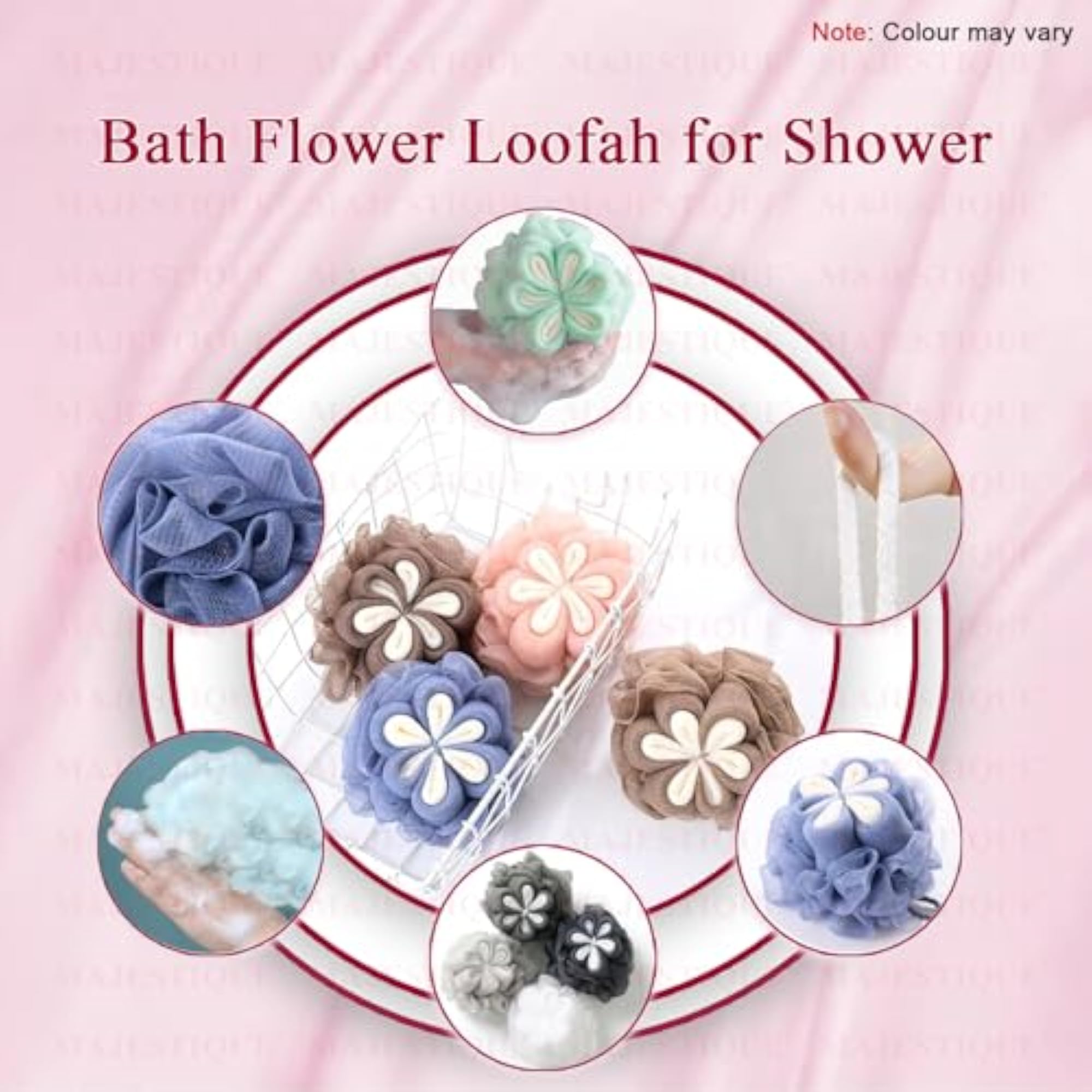 Floral Loofah Body Scrubber for Bathing, Soft Exfoliating Sponge