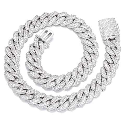 DXZNBEST 18mm Iced Out Cuban Link Chain 18K White Gold Plated Bling 5A+ Cubic Zirconia Diamond Chain Hip Hop Rapper Thick Cuban Link Necklace Luxury Jewelry for Men and Women (22Inch, Silver) Cover