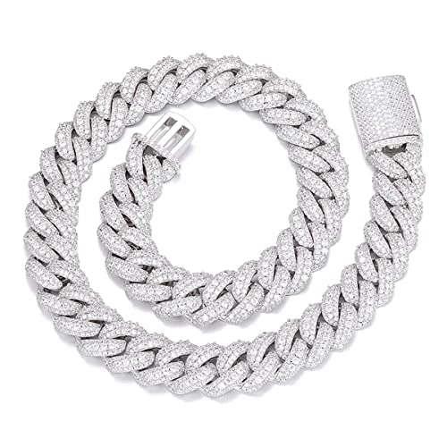 18mm Iced Out Cuban Link Chain 18K White Gold Plated Miami Bling 5A+ Cubic Zirconia Diamond Chain Hip Hop Rapper Thick Cuban Link Necklace Luxury Jewelry Gift for Men and Women Christmas